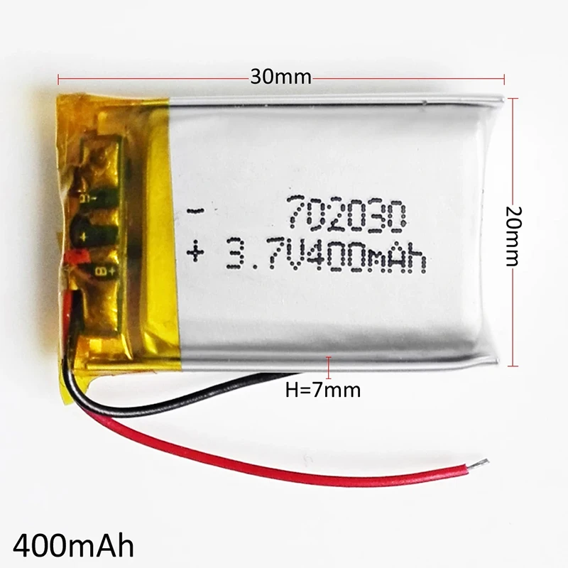 10pcs 3.7V 400mAh 702030 lithium polymer lipo Rechargeable battery Lion for MP3 MP4 GPS bluetooth headset camera 7*20*30mm