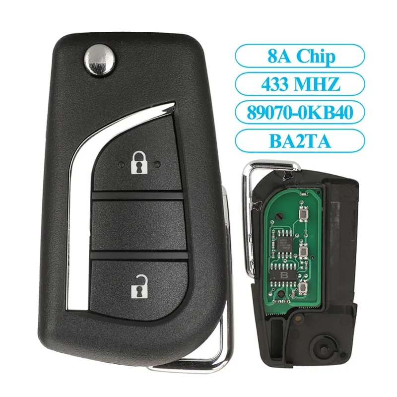 

2 Buttons Replacement Flip Remote Car Key 433MHz 8A Chip 89070-0KB40 BA2TA For Toyota Vios Hilux RAV4 Yaris AYGO AURIS COROLLA