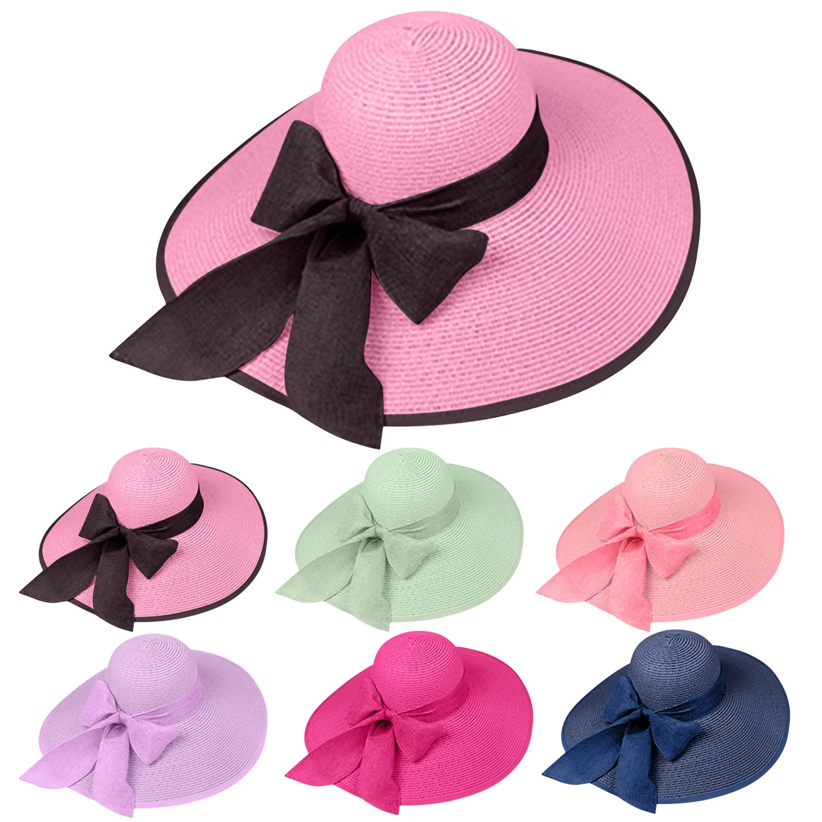جديد الصيف النساء القش قبعة Bowknot واسعة حافة مرن طوي بنما القبعات الكبار في الهواء الطلق الشمس حماية شريط مسطح قبعة الشاطئ