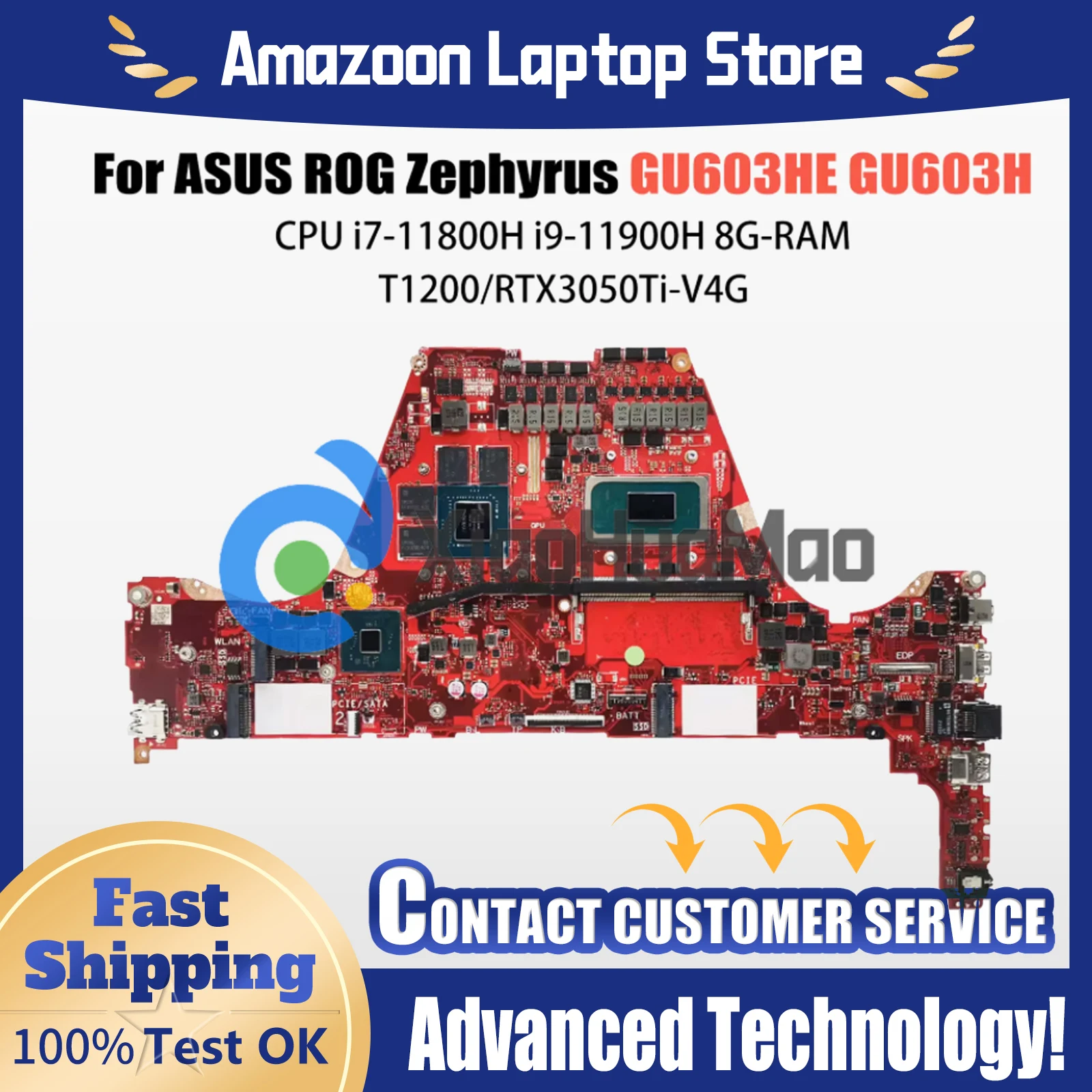 GU603HE Mainboard For Asus ROG Zephyrus M16 GU603HE GU603H Laptop Motherboard With i7-11800H i9-11900H 8GB RTX3050Ti/V4G