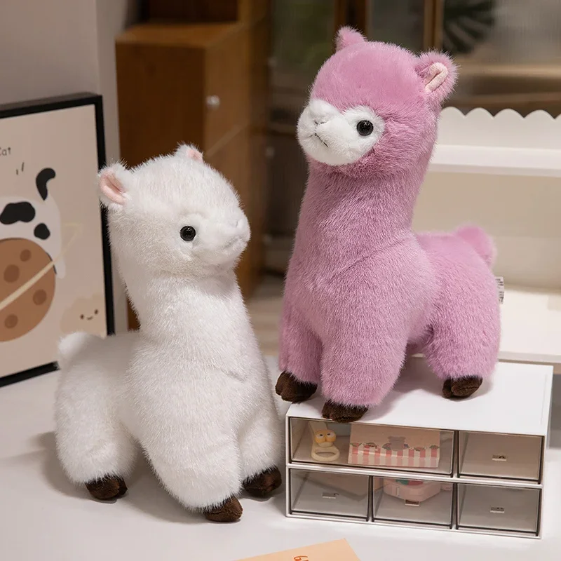 Harige pluche lama alpaca knuffel gevuld zacht lang pluche levensechte alpaca schapen knuffel sierkussen dieren dutje slaapkussen