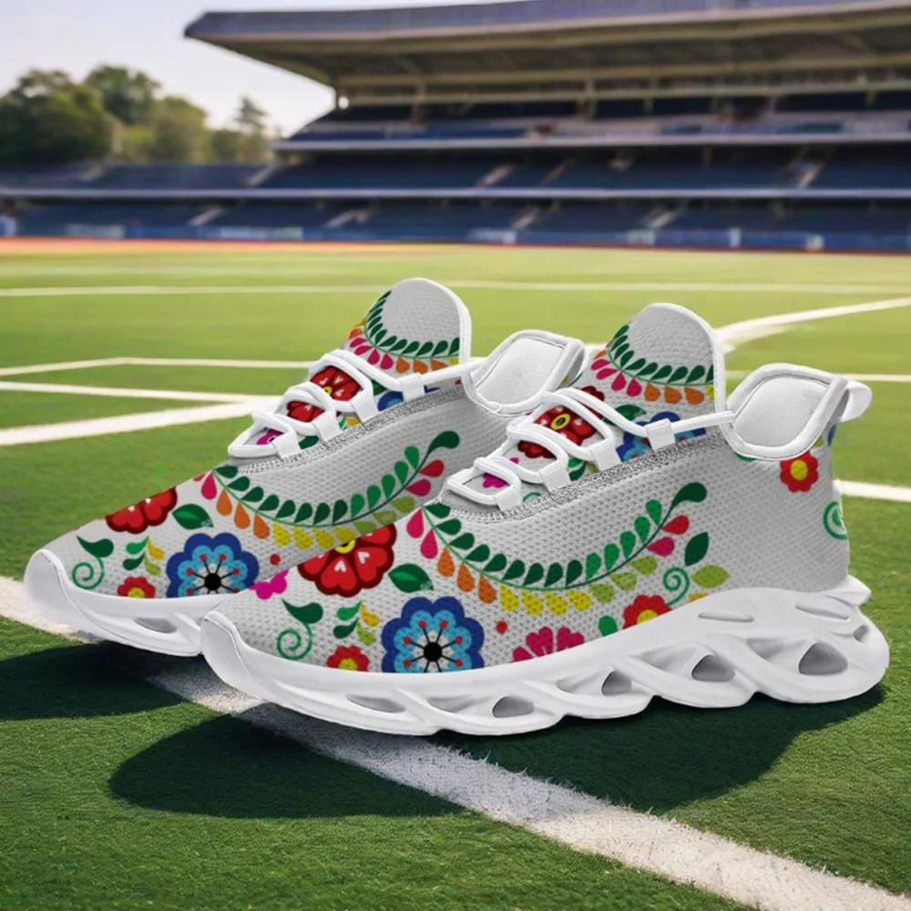 

Customizeb Floral Stripe Printed Casual Sports Shoes Lightweight Breathable Women's Running Shoes Cloth Shoes