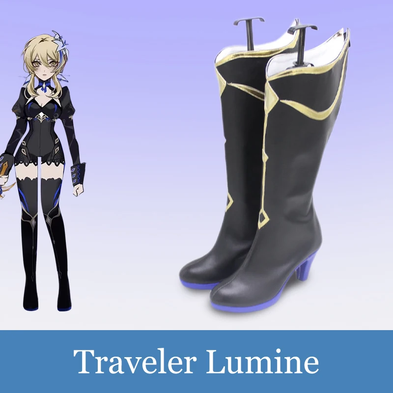 

Anime Game Unisex Customized Abyss Leader Traveler Lumine Custom 35-50 Fax Leather Stage Play Cosplay Shoes