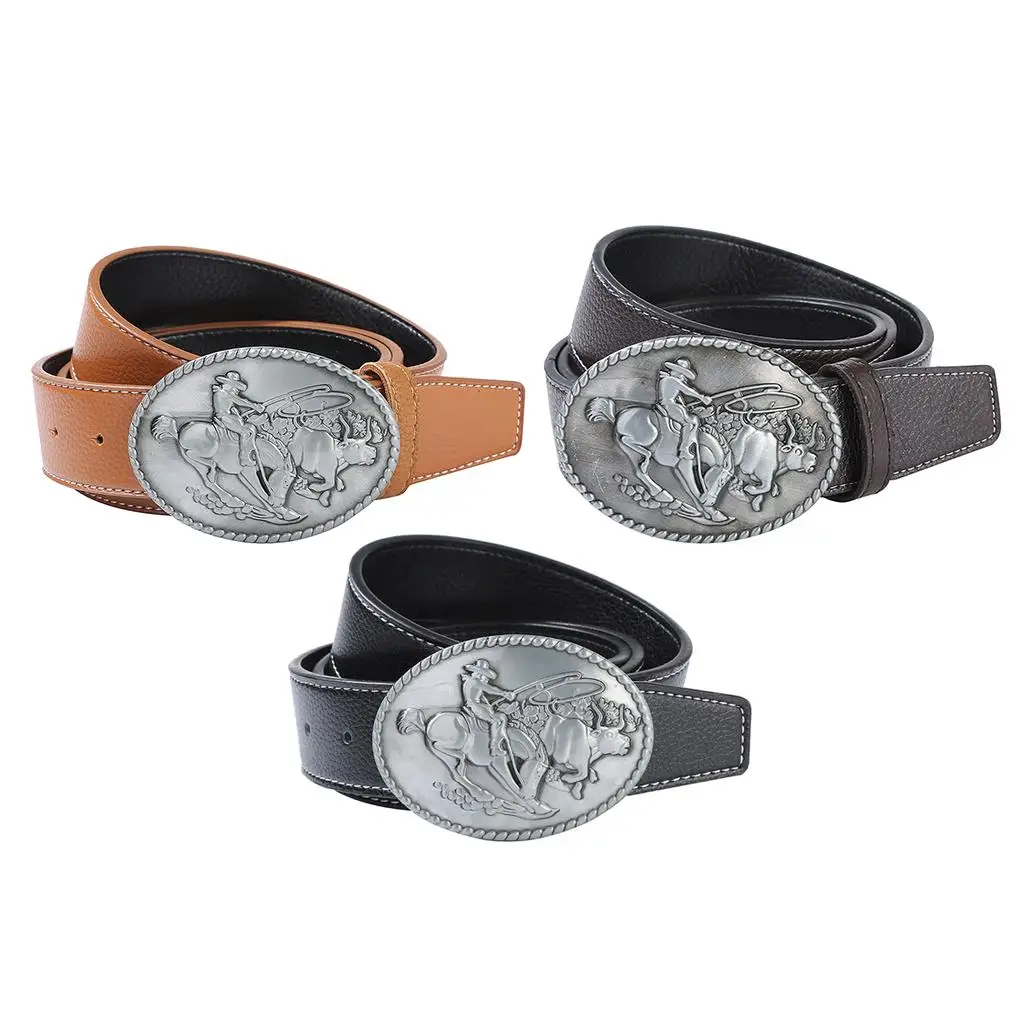 ريترو رجل الغربية جلد كاوبوي رايدر مشبك معدني حزام الخصر