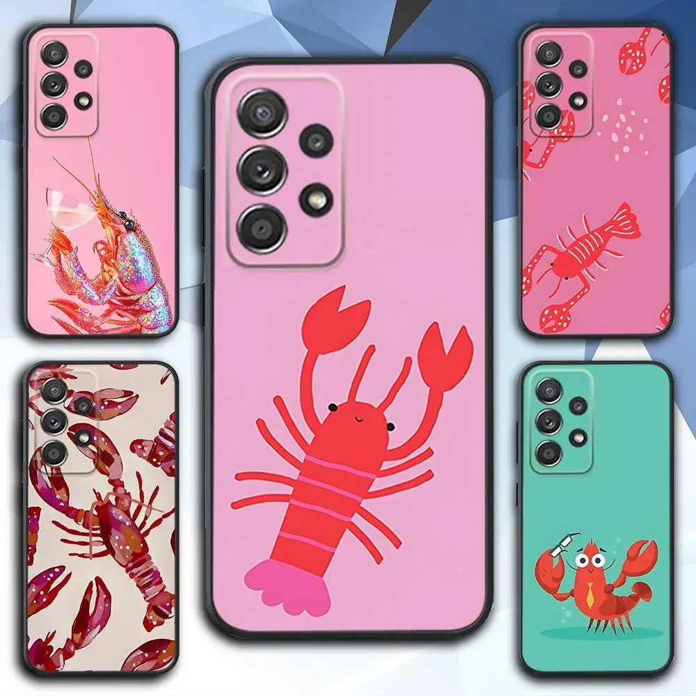 

L-Lobster Animal Art Phone Case For Samsung S 25,24,23,22,30,21,10,9,Ultra,Plus,Lite,FE,4,5 G Soft Black Case