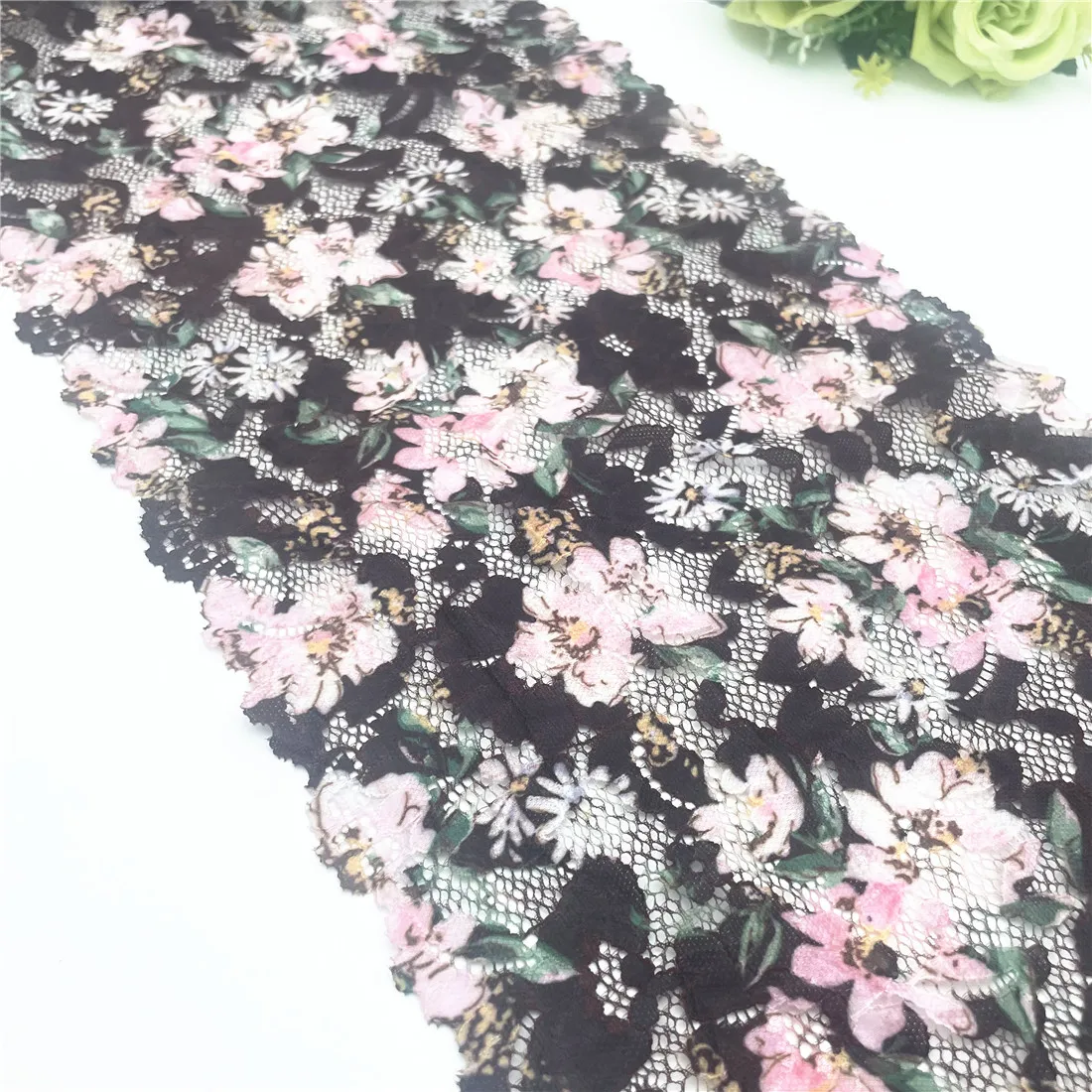 3y/lot Width24cm Dark Brown Pretty Floral Elastic Lace Trims Clothing Accessory Dress Sewing Applique Costume Lingerie DIY