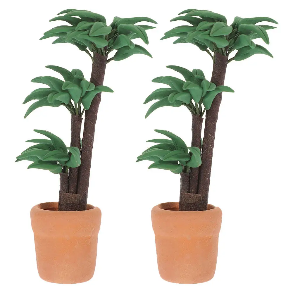 

2Pcs 1:12 Scale Miniature Brazilwood Potted Plants Resin Crafted Realistic Dollhouse Garden Accessories for Miniature House