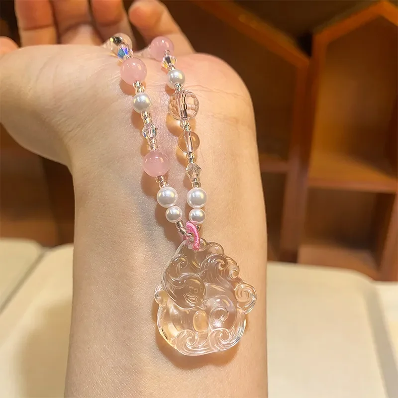 Crystal Necklace White Crystal Nine-tailed Fox Brand Sweater Chain Long Ethnic Style Clavicle Chain White Crystal Sweater