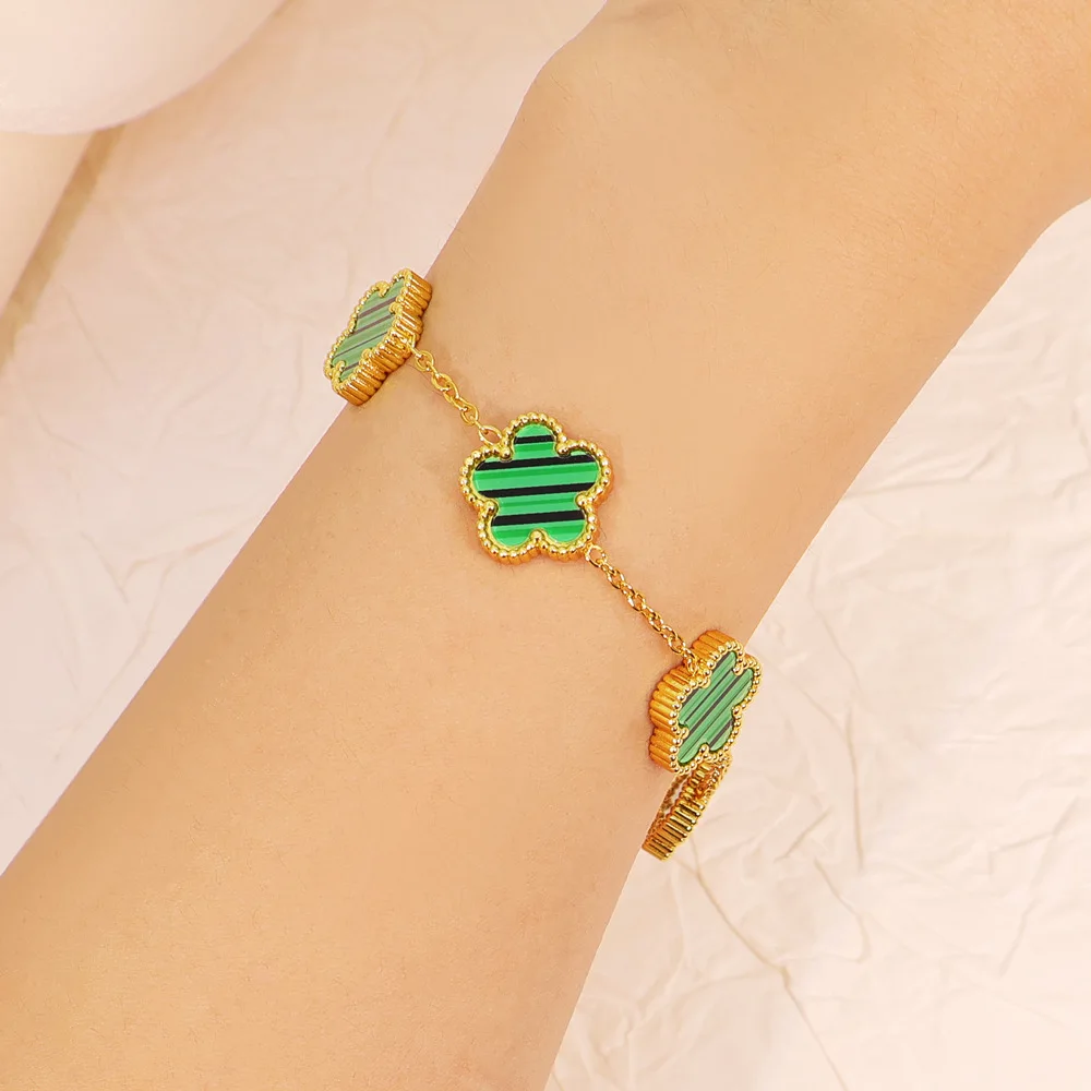 1pc Simple Adjustable Classic Luxury Stainless Steel Bracelet for Women Five Leaf Flower Exquisite Fashion Design Jewelry Gifts