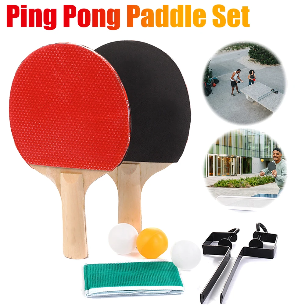 Table Tennis Racket Set with Table Tennis Net and Fixed Brackets Balls Ping Pong Paddle Set for Indoor/Outdoor Games Exercise