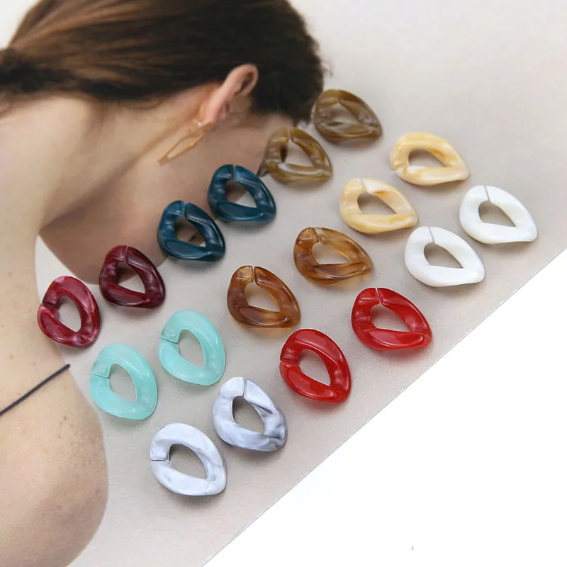 10pcs Diy Jewelry Accessories Retro Smudged Acrylic Chain Hollow Oval Hoop Earring Material Handmade Charms Supplies For Jewelry