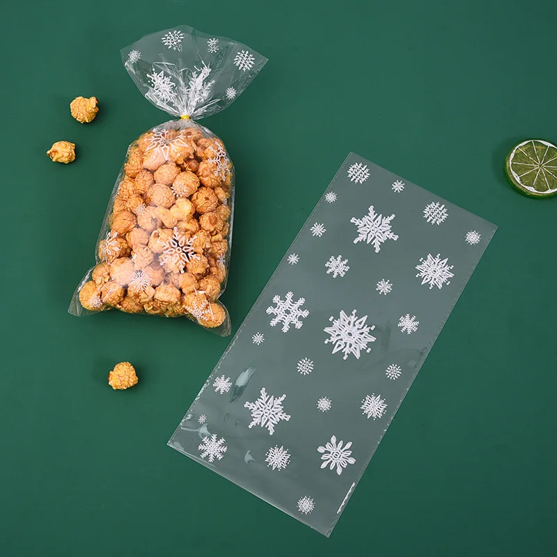 Schneeflocke Süßigkeiten Taschen Weihnachten Transparent Cookie Popcorn Verpackung Plastiktüte Weihnachten Party Dekorationen Geschenk Taschen für Kinder – Detail 5