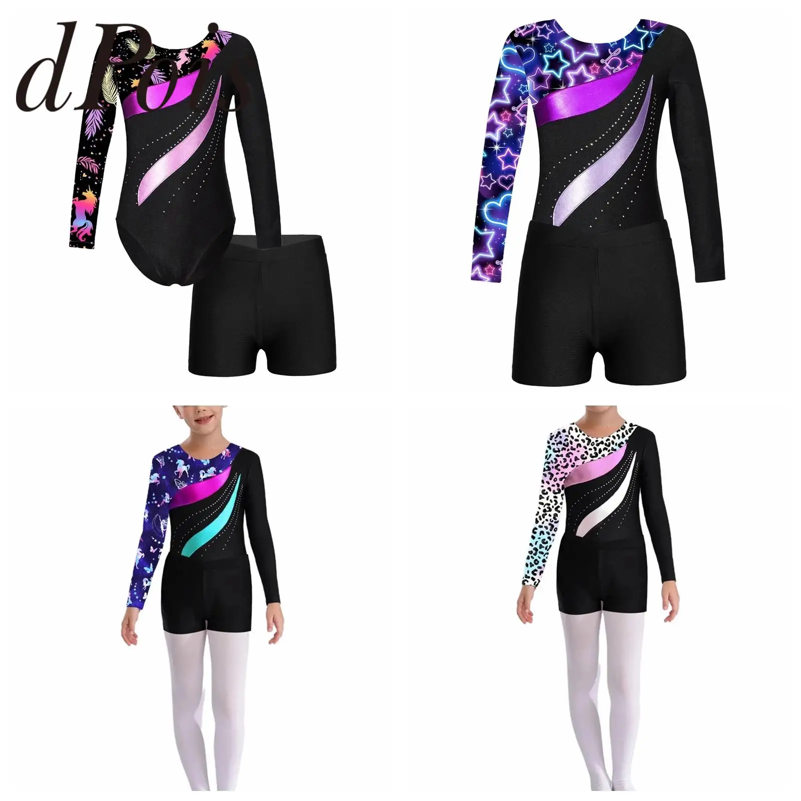 

Детский спортивный костюм для гимнастики для девочек; Стразы с длинными рукавами; Купальник для балета, танцев; Комплекты одежды для танцев; Детский комбинезон для катания на коньках