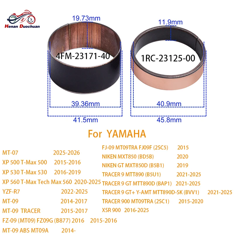 

41mm Motorcycle Front Fork Bushing Copper for YAMAHA MT07 XP 500 530 560 MT09 FZ09 FJ09 NIKEN MXT 850 TRACER 9 XSR 900