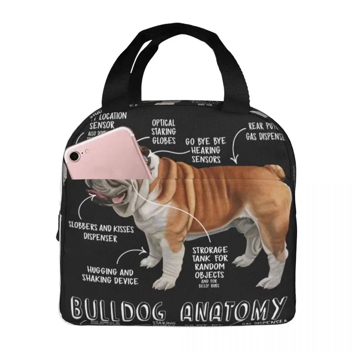 

Cute English Bulldog Anatomy Dog Lover Lunch Bag Box Children Aluminum Bag Foil Portable Lunchbox