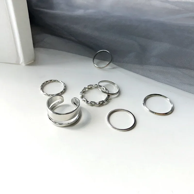 LATS-Conjunto de anillos de Metal para mujer, sortija redonda con apertura hueca, ideal para regalo de boda y fiesta, 7 piezas