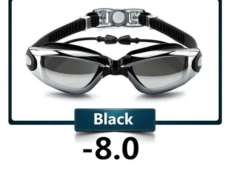 Anti-Beschlag-Profi-Schwimmbrille, Schwimmbrille, Myopie mit Ohrstöpseln, Nasenklammer, galvanisieren, wasserdichtes Silikon zum Schwimmen