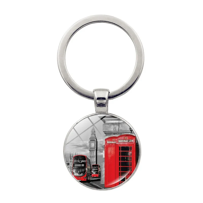 Bandeira britânica Keychain para saco unisex e chaveiro do carro, pingente de vidro, Reino Unido, Londres, Torre, Ponte, Elizabeth, Big Ben, Rotundity