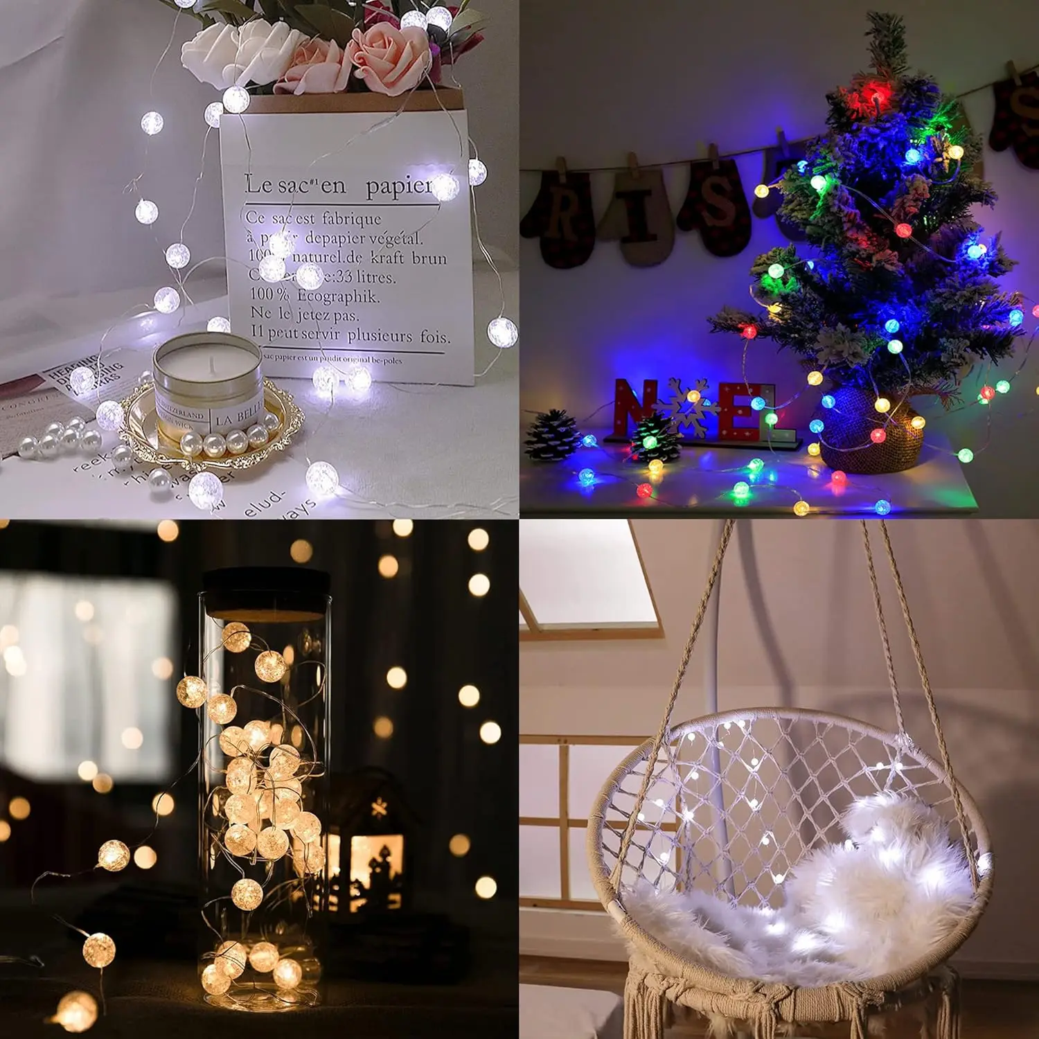 6M/19.7FT 40 LEDs Globe String Light for Holiday Crystal Crackle Small Ball Lights for Classroom RGB Color Change String Light