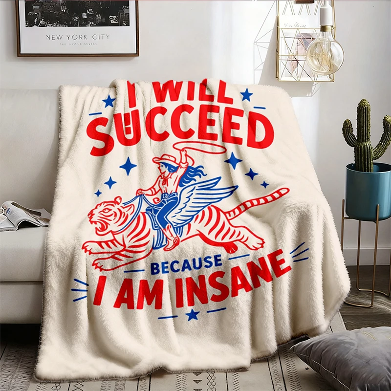 Succeed Because Insane Flannel Blanket, Vintage Cowgirl Riding Tiger Graphic Flannel Throw, Western Rodeo Outfit, Motiva