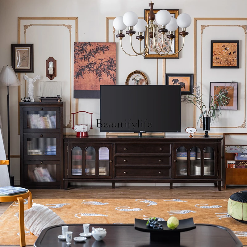 

American retro TV cabinet solid wood black walnut French TV cabinet