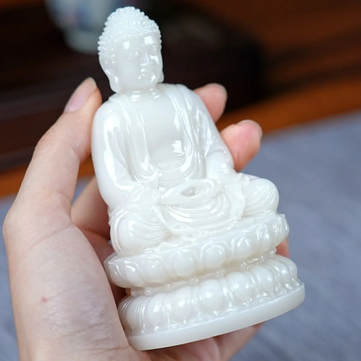 Hetian White Jade Carved Guanyin Buddha Statue Home Blessing Decor Gift