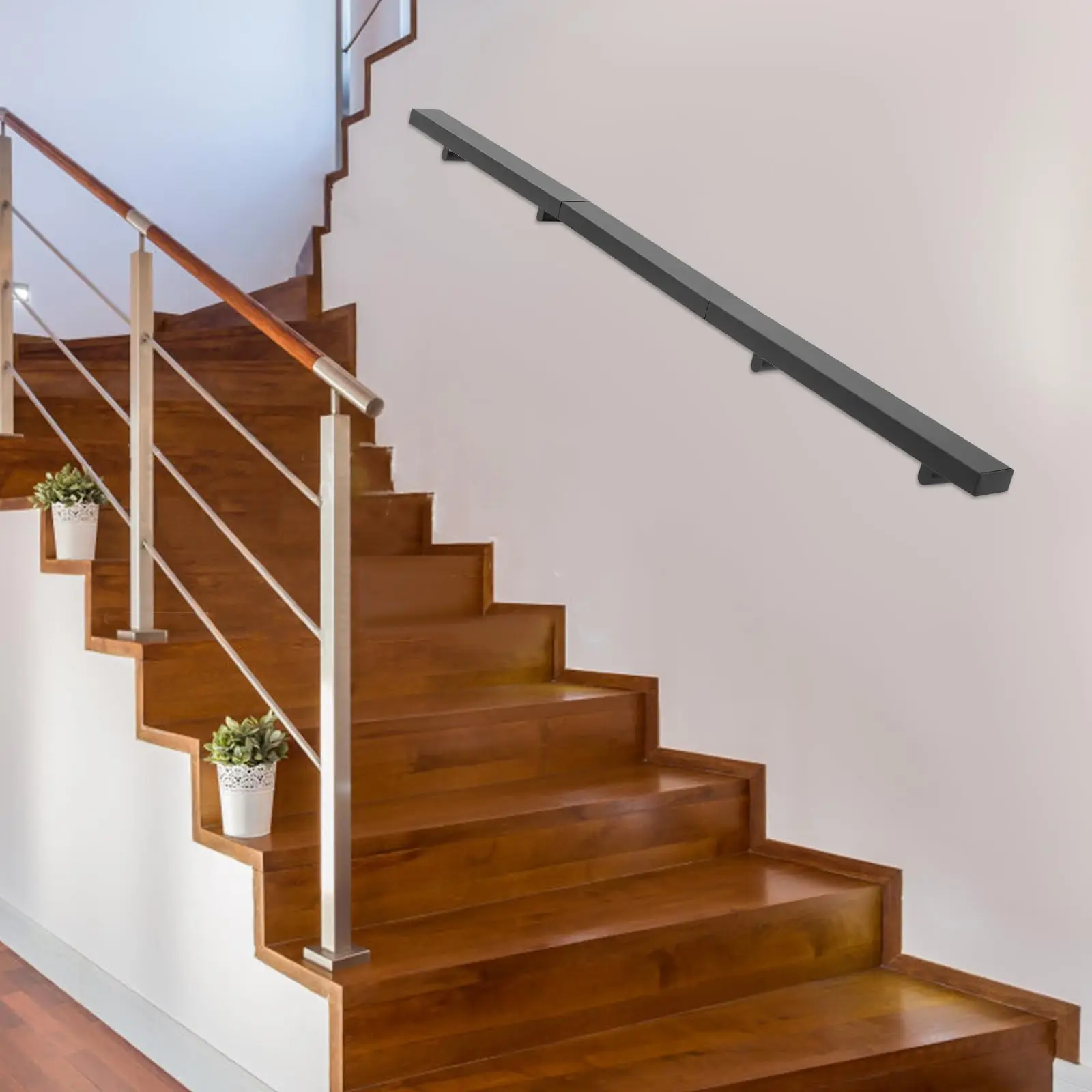 6フィート ステンレス製手すりキット、ブラック - 完全な屋内/屋外階段用手すり
