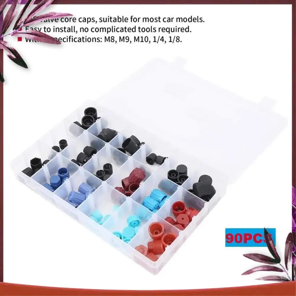

Durable 90Pcs Car Air Conditioner Repair Kit Car R134A R12 High And Low Pressure Side AC System Valve Core Dust Cap