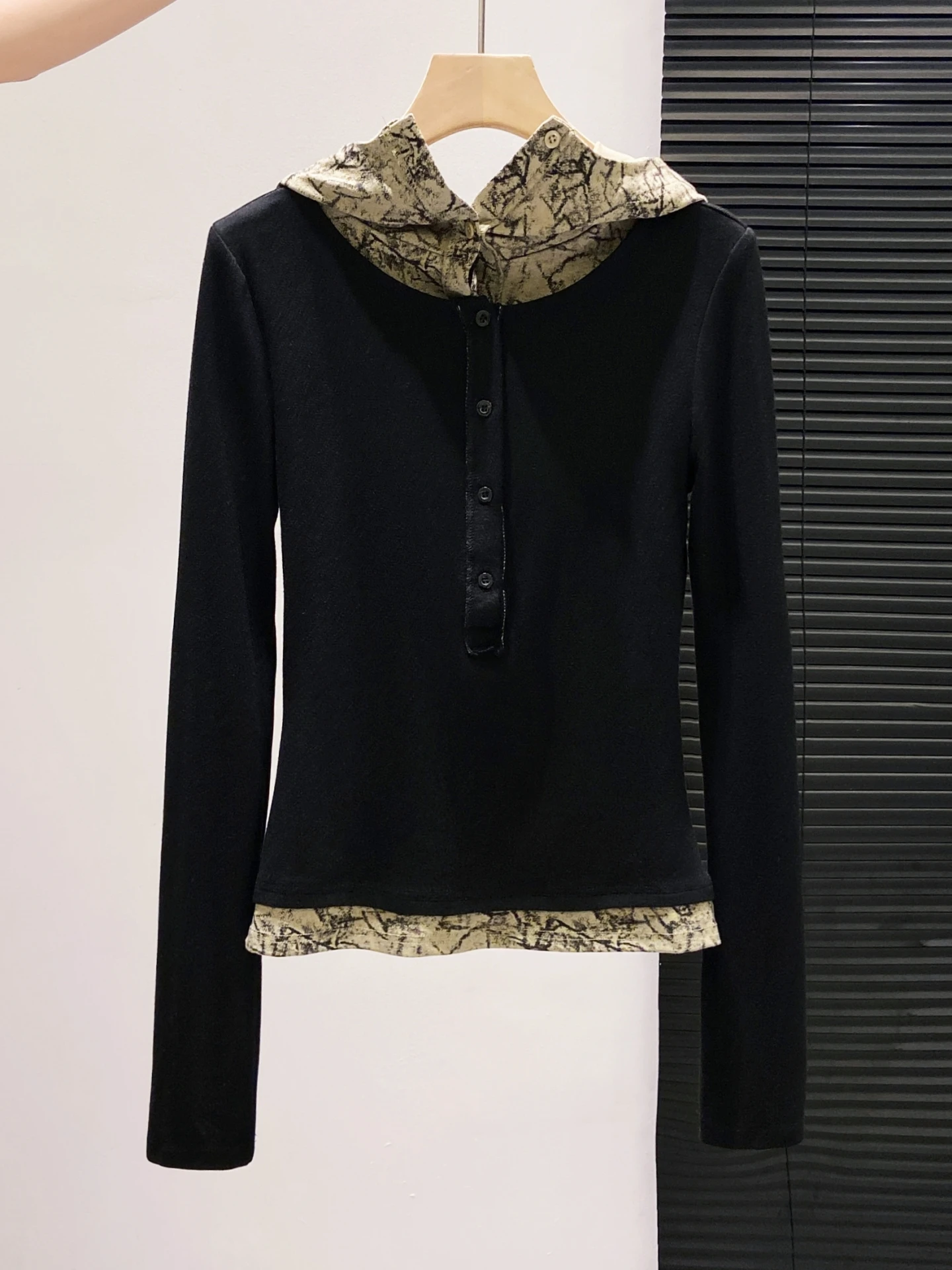   Felpa con cappuccio American Retro Color Blo Long Sve da donna, top in due pezzi finto misto cotone, vestibilità comoda