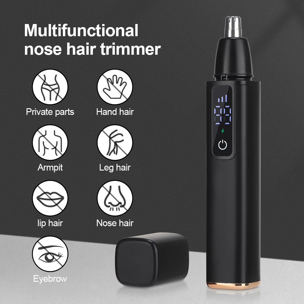 Electric Nose Hair Trimmer For Men USB Rechargeable Digital Multifunctional Face Shaver Lips Eyebrows Hair Remover Razor