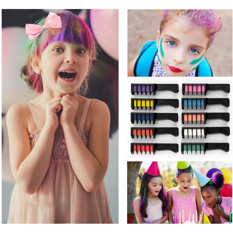 10 Color/Box Colorful Hair Comb,Hair Dye Brush,Disposable Hair Dye Chalk Colors Dye Stick,Suitable For Masquerade,Party,HB-010