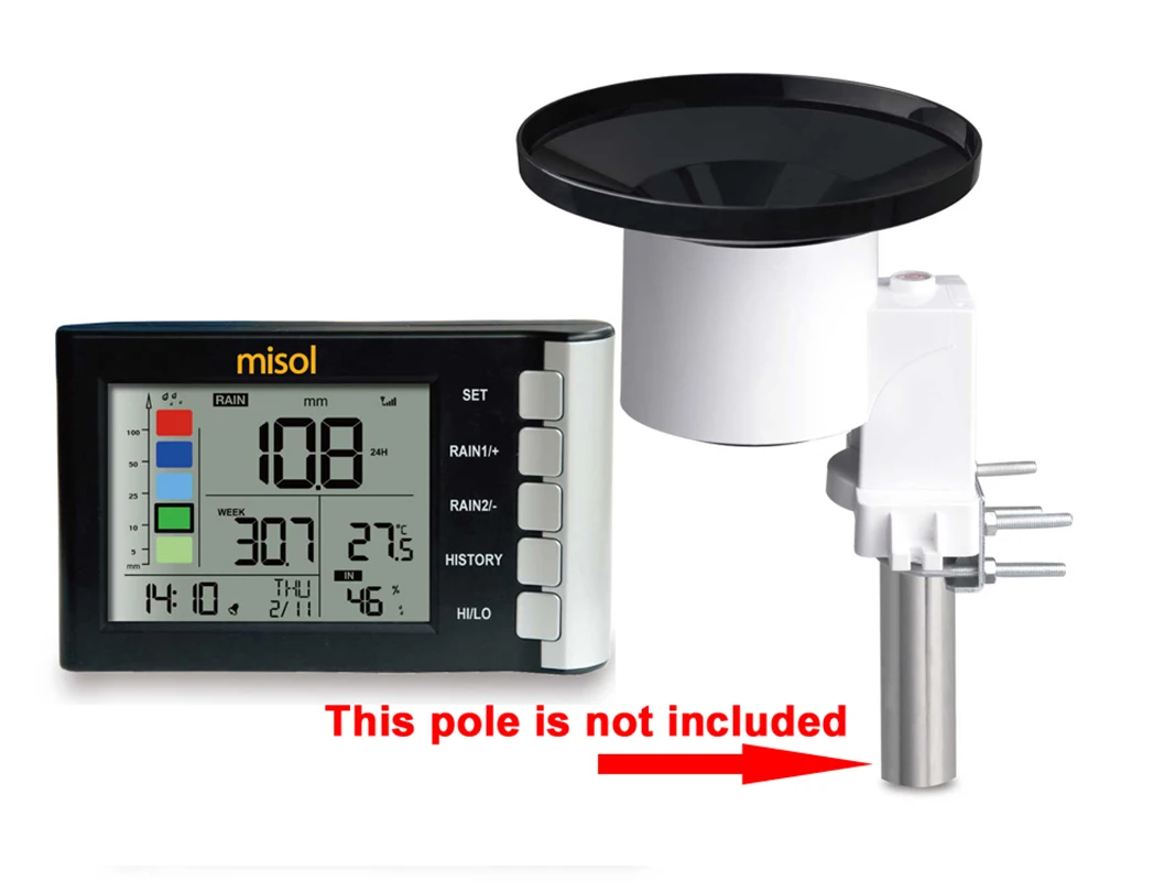 

Misol Rain Gauge, LCD Display, Temperature Humidity Measurement