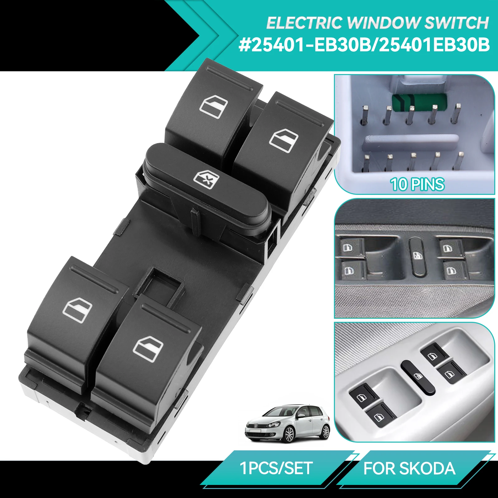 

1Z0959858B Power Electric Window Master Switch Control Green 10Pins For Skoda Fabia Octavia Superb Yeti Roomster 1Z0 959 858B