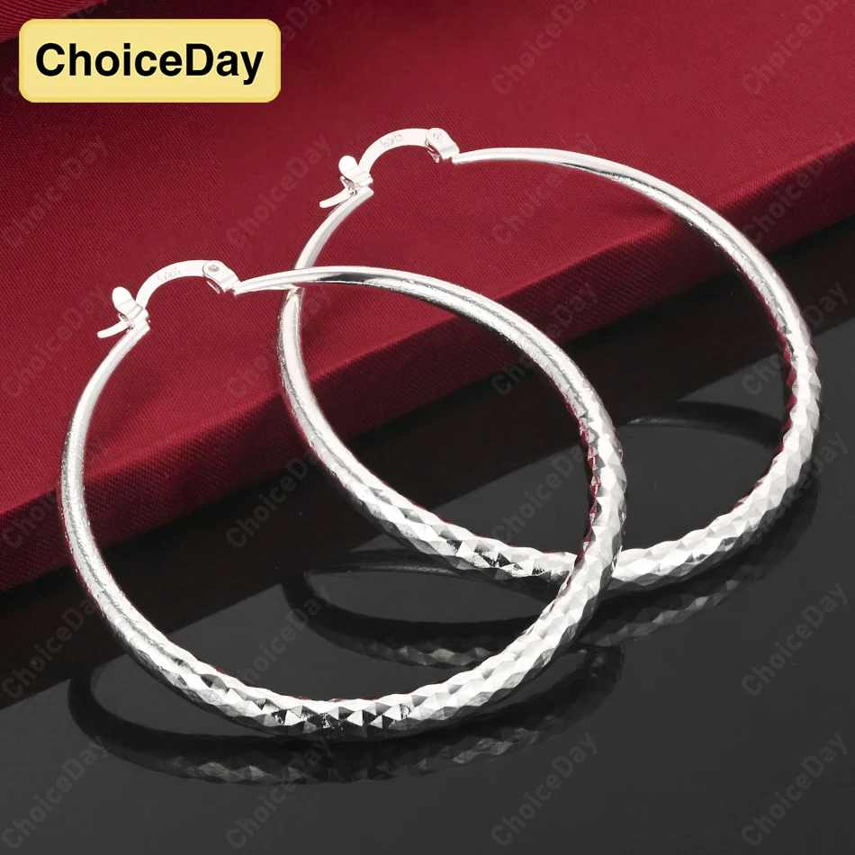 

ChoiceDay 925 Sterling Silver 50mm Delicate Sparkling Round Earrings Women Gift Accessories Party Jewelry
