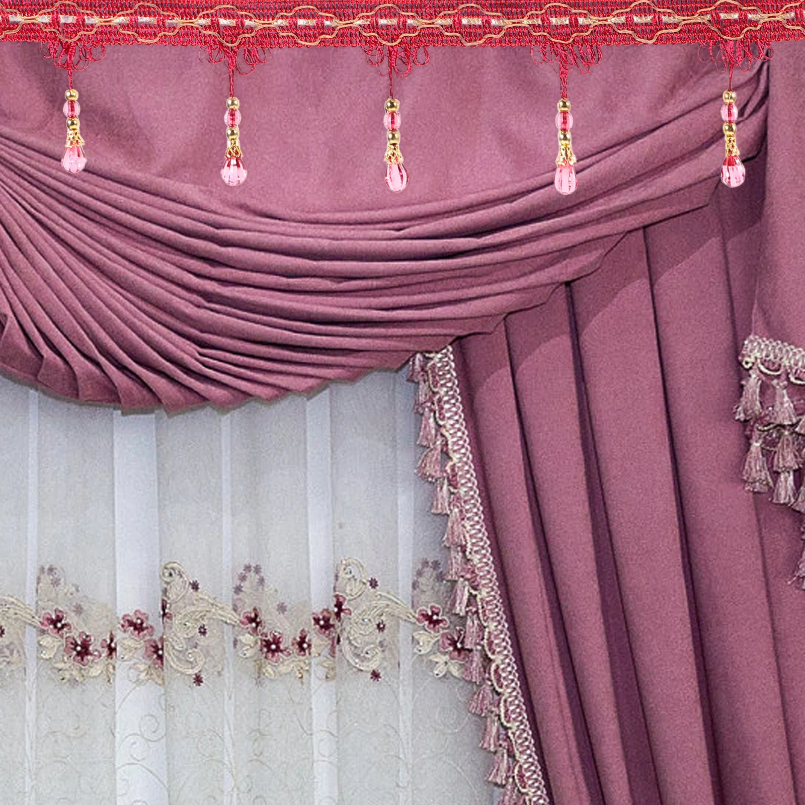 

1 Roll Water Drop Beads Fringe Trim Rayon Fabric Tassel Decorative Sewing Curtains Sofa DIY Home Decor Beads Fringe Trim