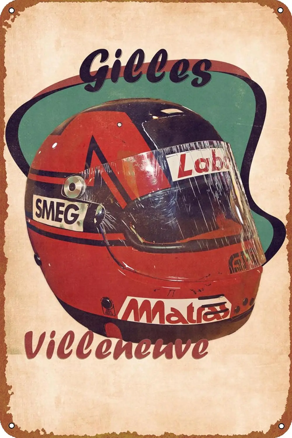 Gilles Villeneuves Helmet Poster Metal Sign Tin Metal Retro Wall Decor for Home,Street,Gate,Bars,Club