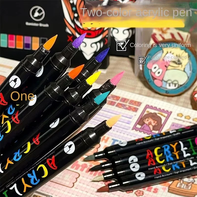 Professional Art Use 48-Color Acrylic Paint Markers, Dual-Tip Fine and Brush Tip Pens, Suitable for Stone, Wood, Calligraphy