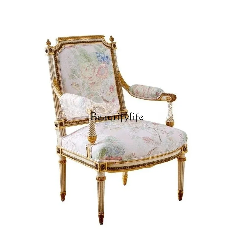

Z.-French solid wood retro old carved single chair home bedroom dressing chair