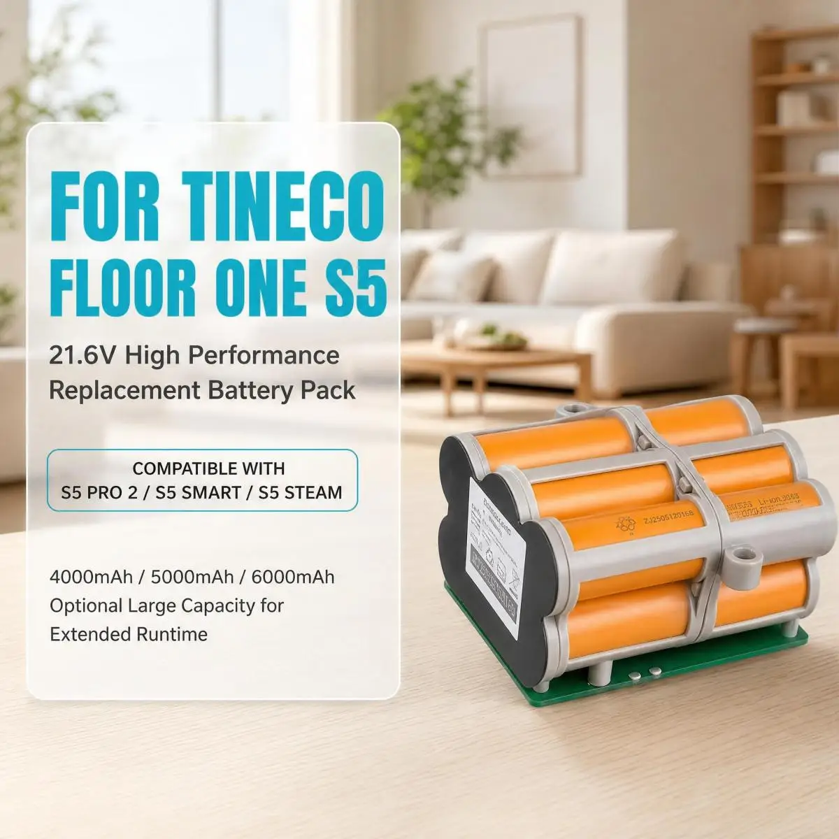 21.6V 4Ah / 5Ah / 6Ah Replacement Battery Compatible with Tineco FLOOR ONE S5 PRO 2 S5 Smart S5 Steam Cordless Floor Washer