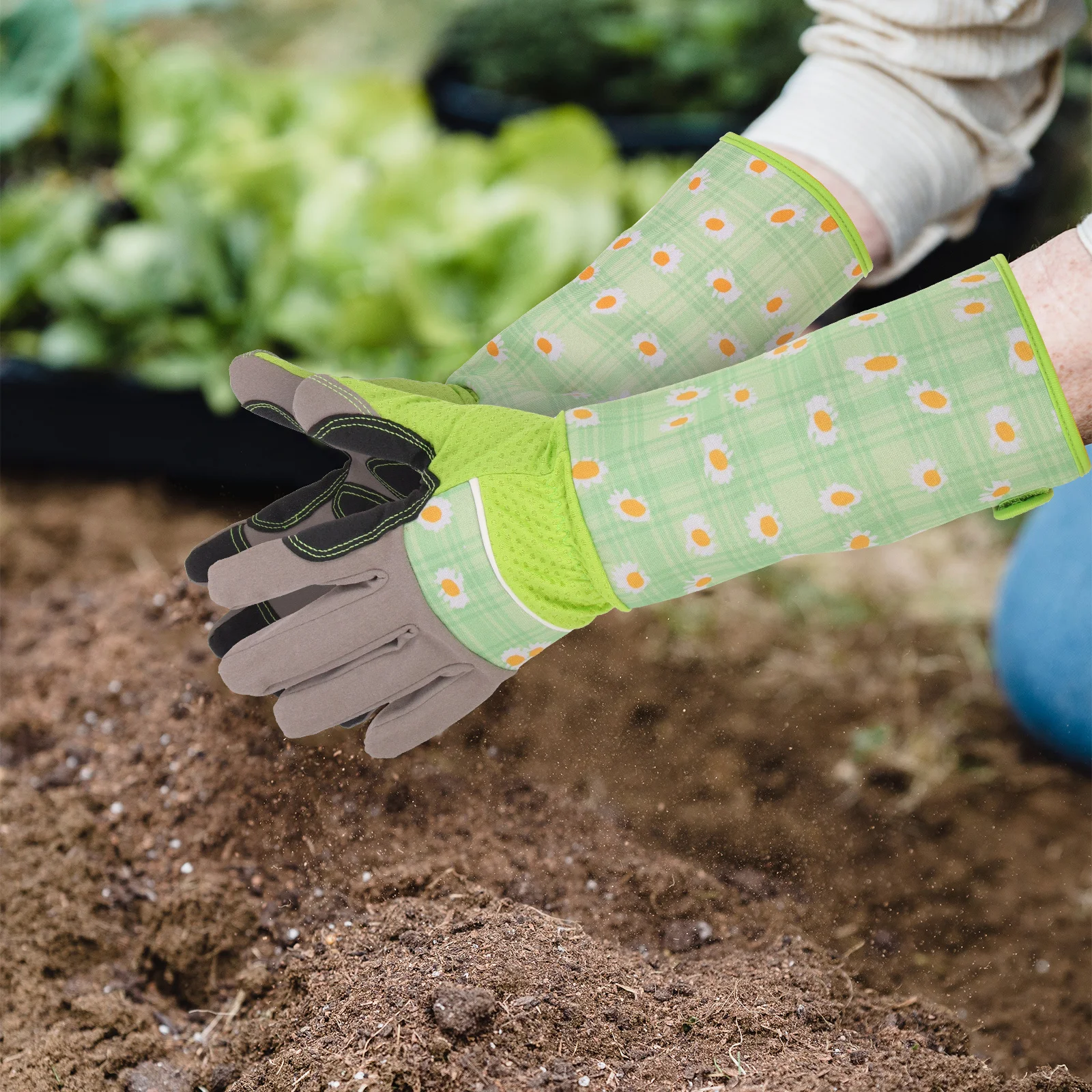 

1Pair Premium Gardening Gloves Reinforced Palm Long Cuff Protection Dirt Resistant Easy Clean Garden Working Tools for Women