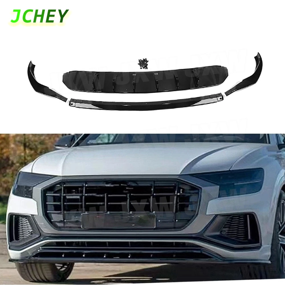 

JCHEY ABS передний бампер из углеродного волокна, спойлер для Audi Q8 Sport 2019-2023, передняя губа, подбородок, защита бампера автомобиля