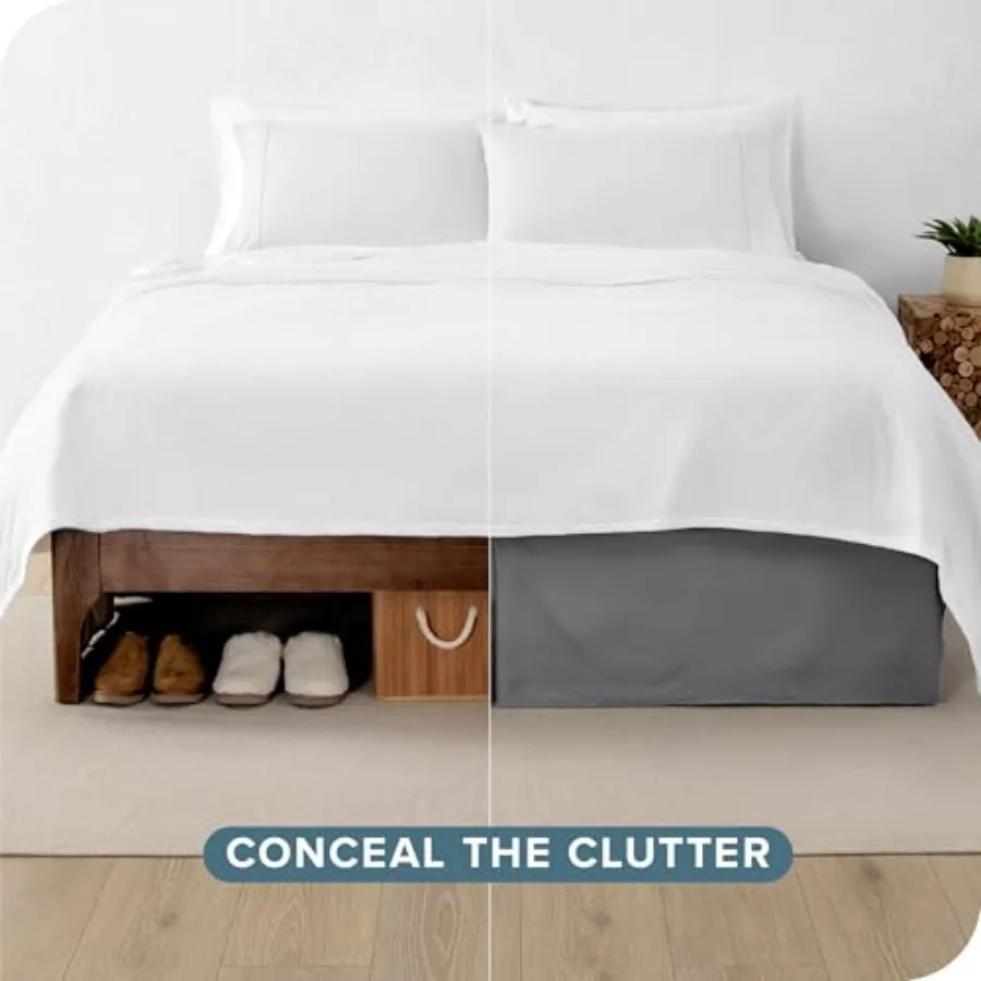 تنورة سرير كاليفورنيا كينج مقاس 15 بوصة مصممة بسهولة مع طيات مركزية وزاوية لسرير كاليفورنيا كينج باللون الرمادي المثالي