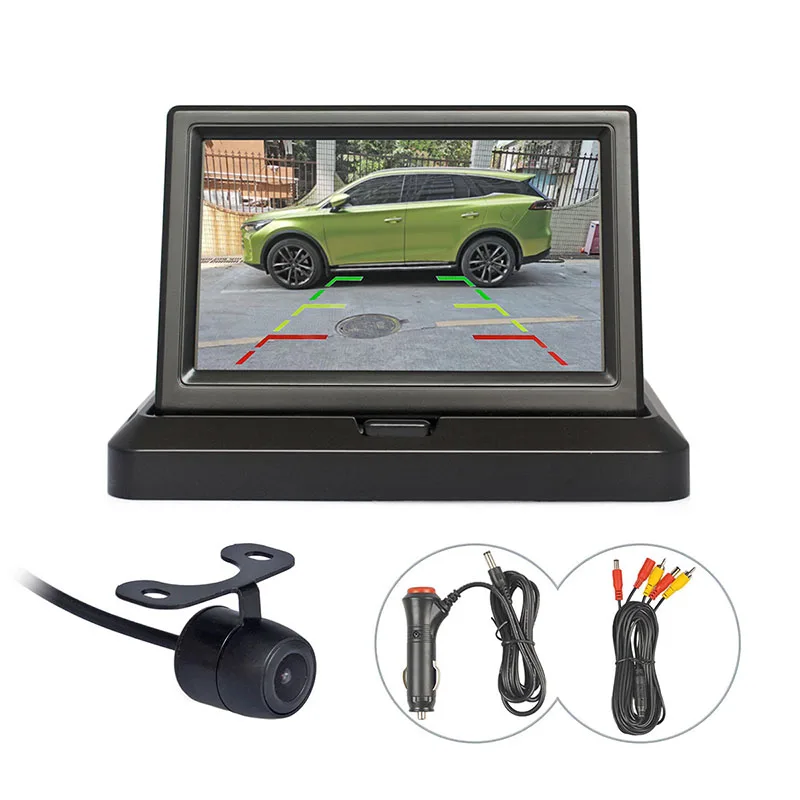 DIYKIT 5 Inch Foldable Rear View Monitor Car Monitor Waterproof Rear View Car Camera Parking System Kit