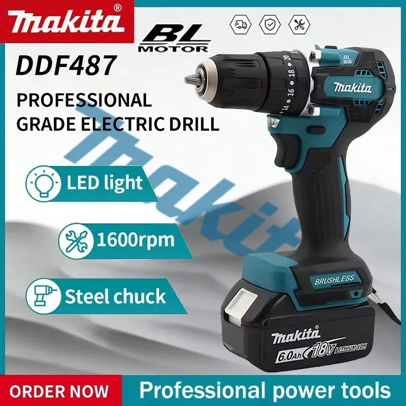 Makita DDF487 18V Brushless Electric Drill, Suitable for Five-rope Impact Drill of Decoration Team, Uses 18V Makita Battery