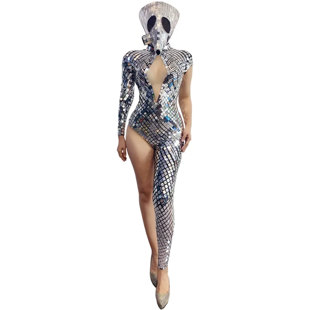 Female Single leg Jumpsuit Halloween Role playing Set Nightclub Bar Sparkly Crazy Party Stage Wear  Cat dance steps Clothing