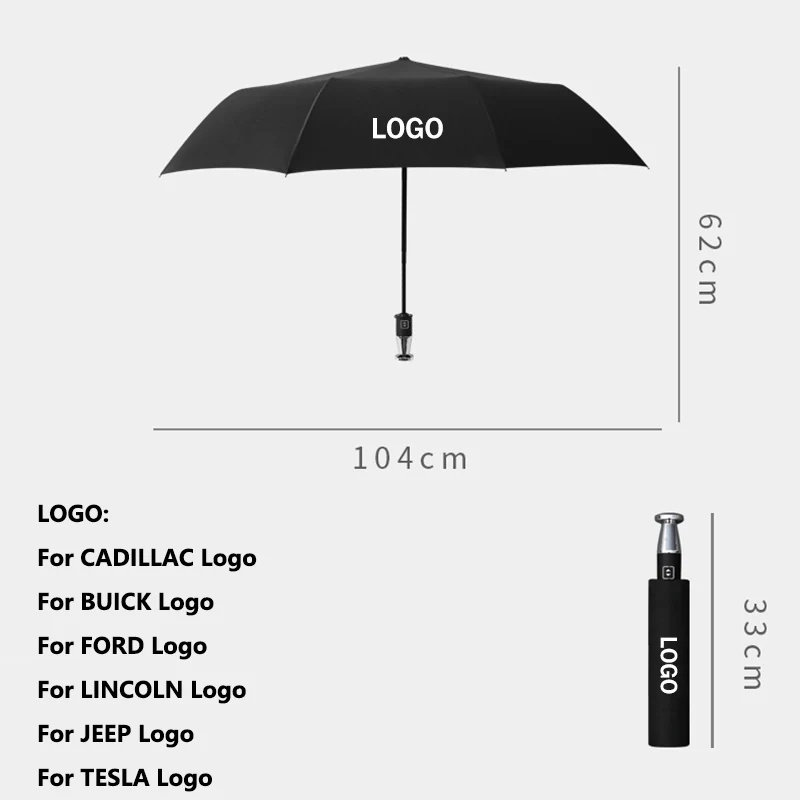 For LINCOLN FORD BUICK CADILLAC JEEP TESLA Logo Badge Umbrella Rainproof Brand Car Styling Strong Wind Resistant Sun Protection