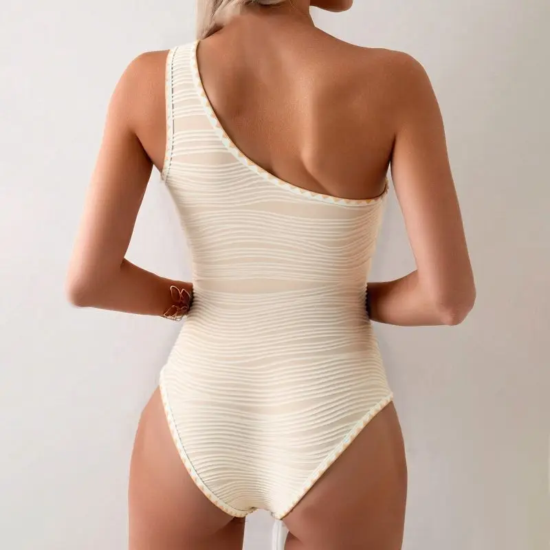 Cikini Sexy One-Piece Swimsuit For Women, One Shoulder, Shell Starfish Decor, Bodycon Beach Holiday Swimwear For Summer Beach