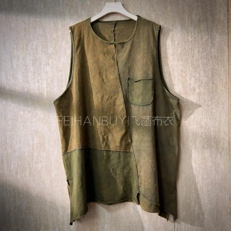 

Летние новые женские топы без рукавов в стиле искусства с круглым вырезом, 100% хлопок, лоскутный дизайн, винтажная майка высокого качества Y5891