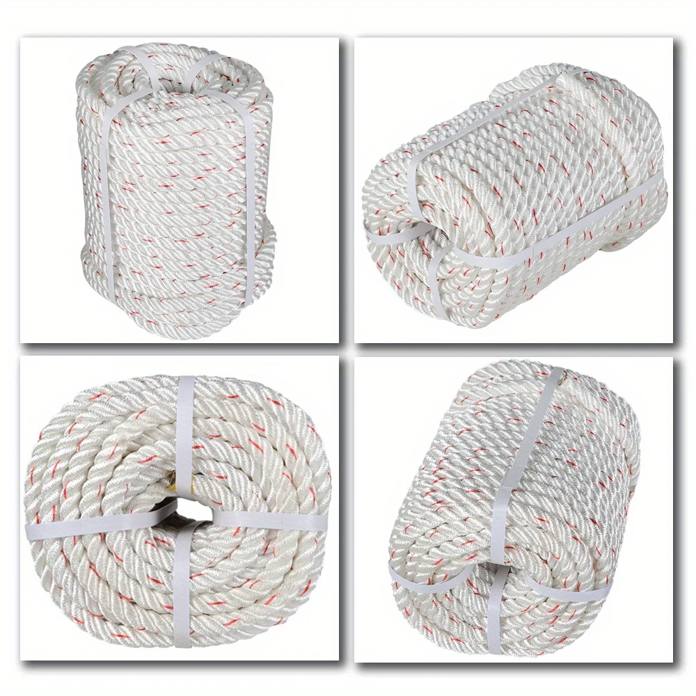 

1/2 Inch x 150 Feet White Red Double Braid Polyester Rope Tensile Strength Pulling Rope for Planting Trees Camping Swings