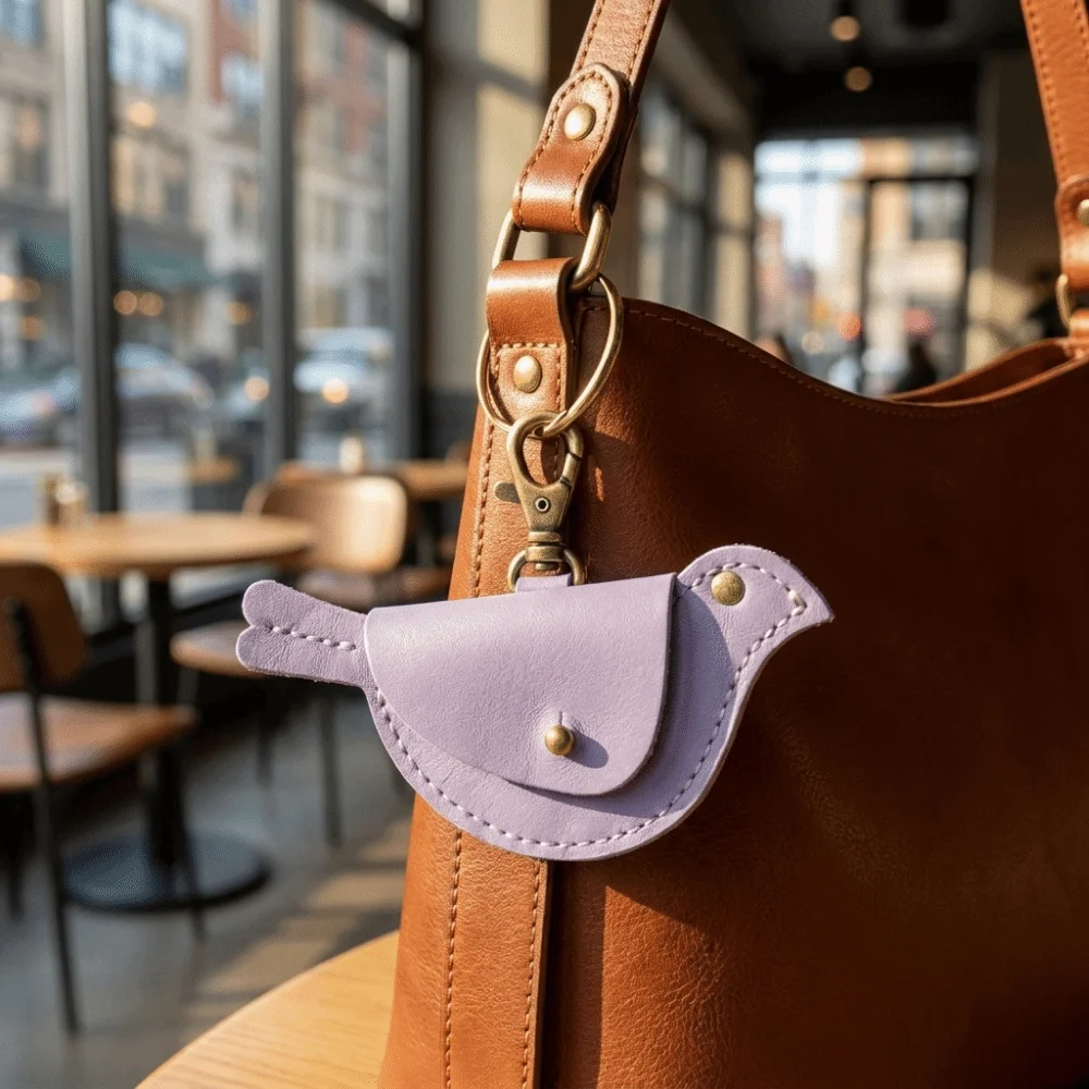 Faux Leather Coin Purse Keychain Bird Shaped Silhouette Compact Inner Space Mini Storage Pouch Multi Color Lightweight